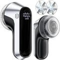 Fabric Shaver, Rechargeable Lint Shaver with Digital Display, Portable Sweater Defuzzer with 3 Speeds, 6 Leaf Blades and Safety Lock, Electric Lint Remover for Clothes, Sweater (Silver)